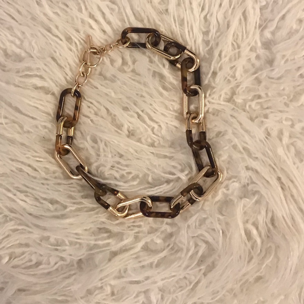 Gold chain link and tortoise necklace